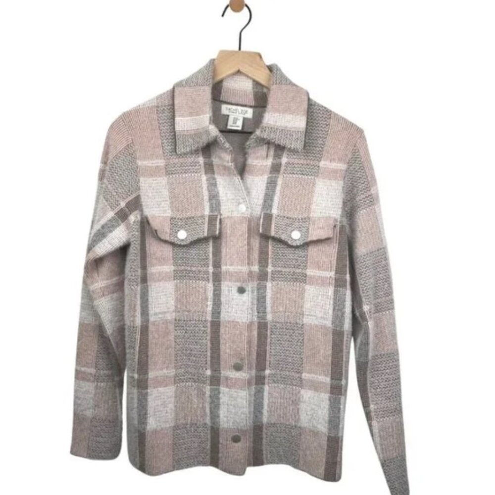 Rachel Zoe Ultra Soft Plaid Snap Front Shacket Pink & Gray 2XL NWT